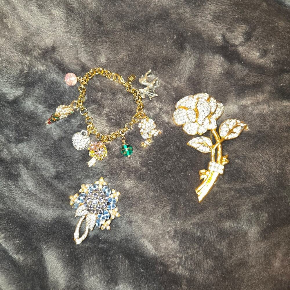 RARE RARE RARE VINTAGE NOLAN MILLER CHARM BRACELET WITH MATCHING CHARM BROOCHES
